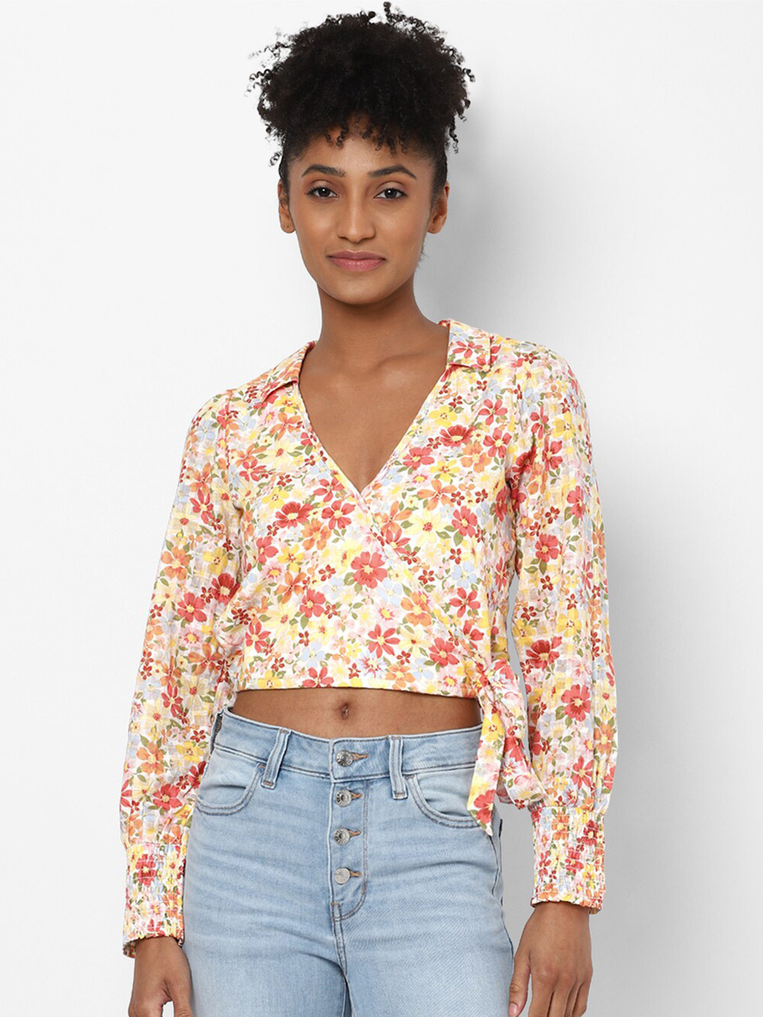 AMERICAN EAGLE OUTFITTERS Multicoloured Floral Print Wrap Crop Top