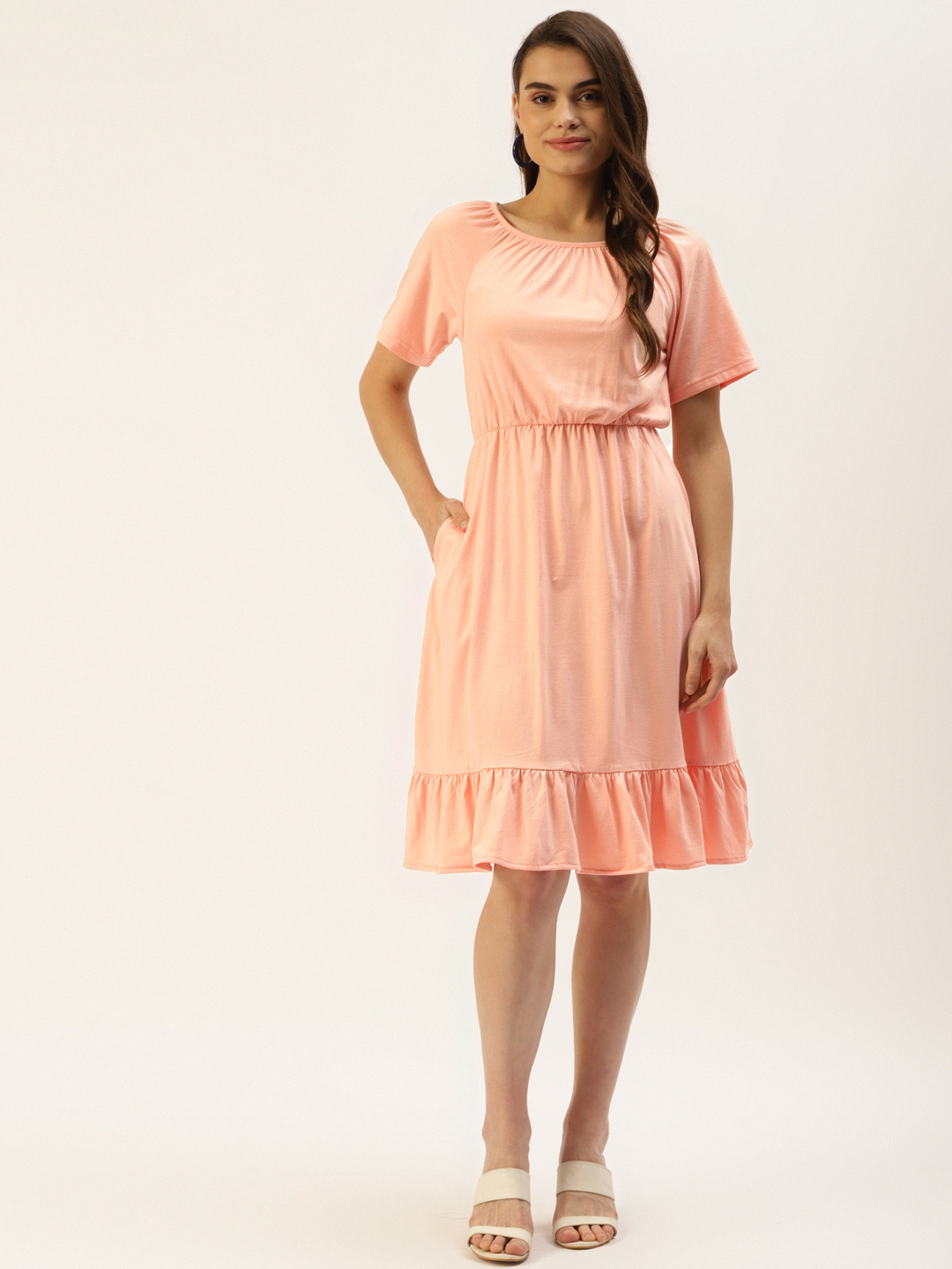 BRINNS Peach-Coloured A-Line Midi Dress
