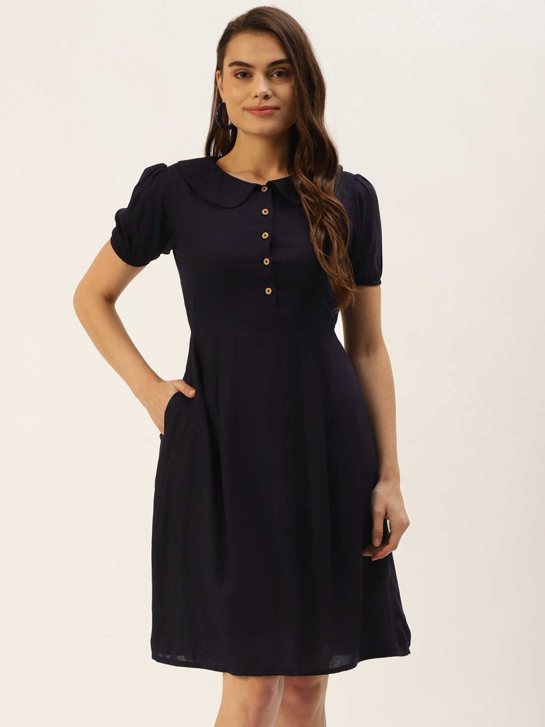 BRINNS Navy Blue A-Line Midi Dress