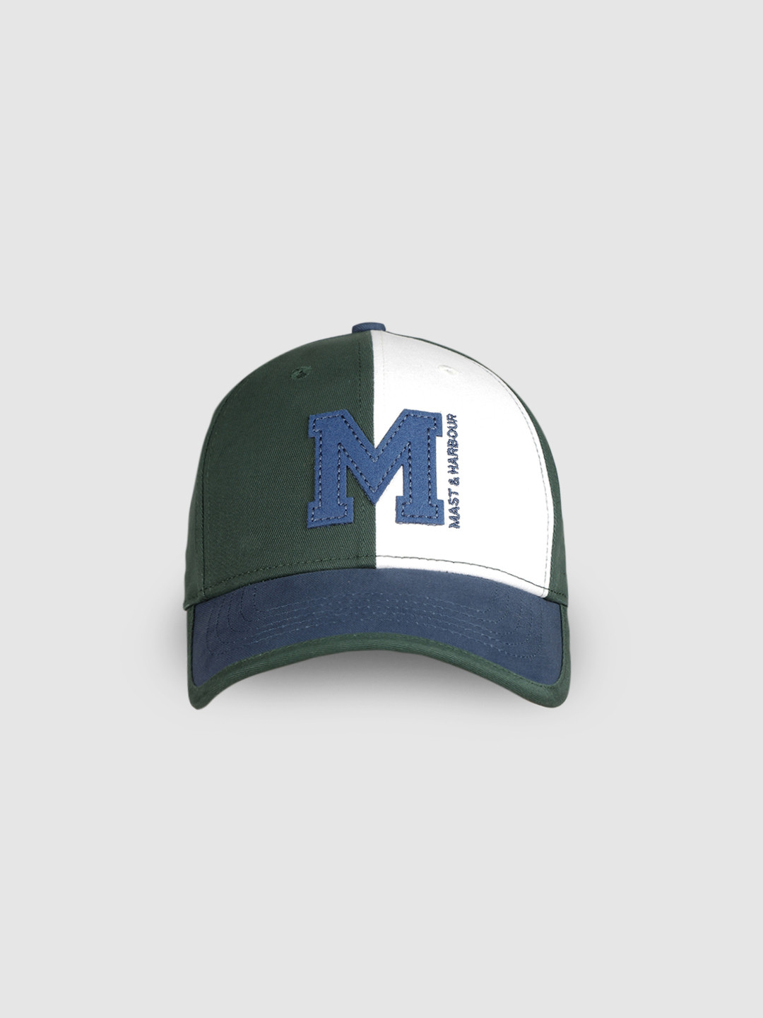 Mast & Harbour Unisex Navy Blue & Olive Green Colourblocked Snapback Cap