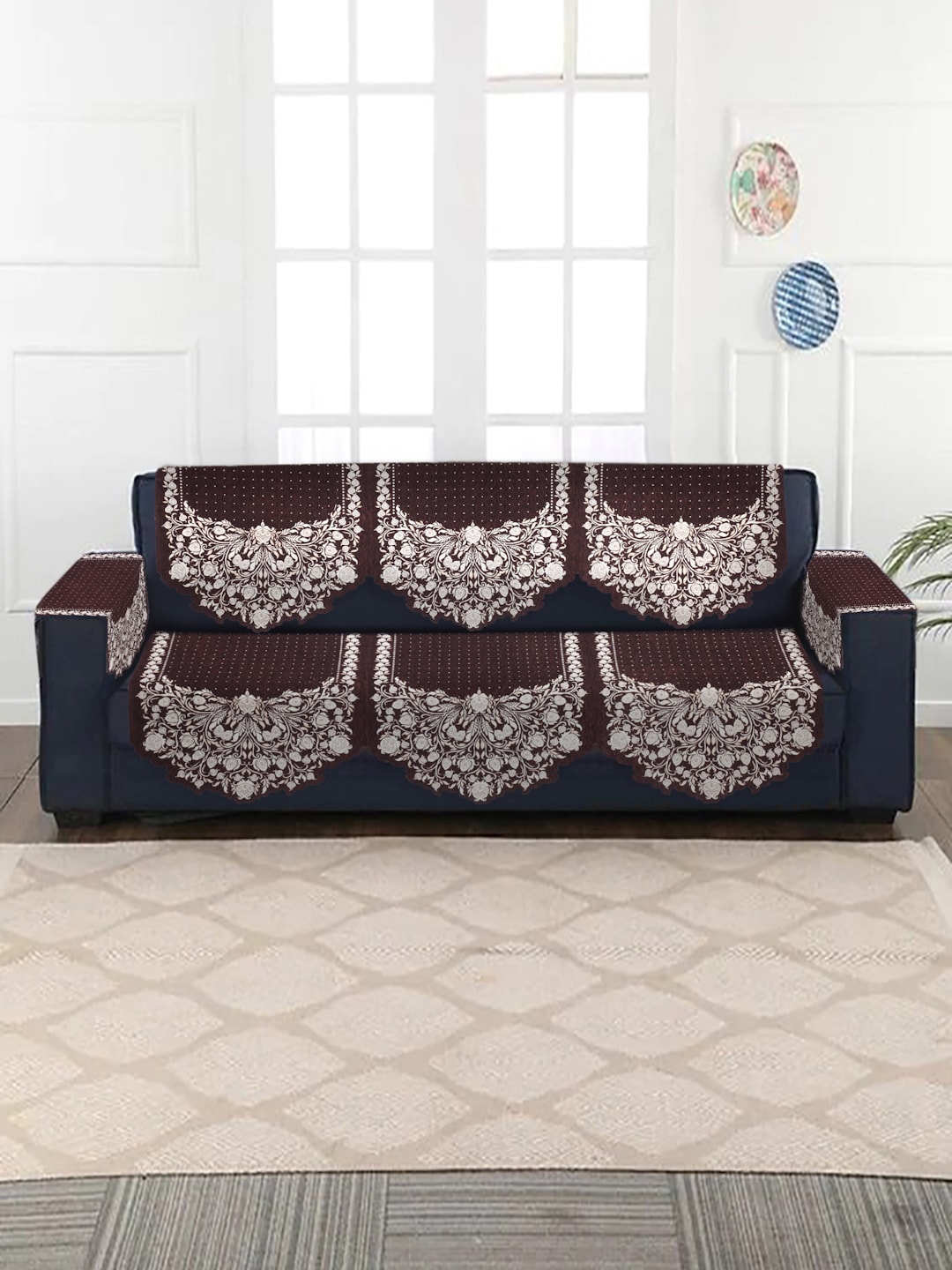 Buy HOSTA HOMES Set Of 16 Coffee Brown Jacquard Velvet 5 Seater Sofa Cover  With Arm Rest - Sofa Covers for Unisex 17239890