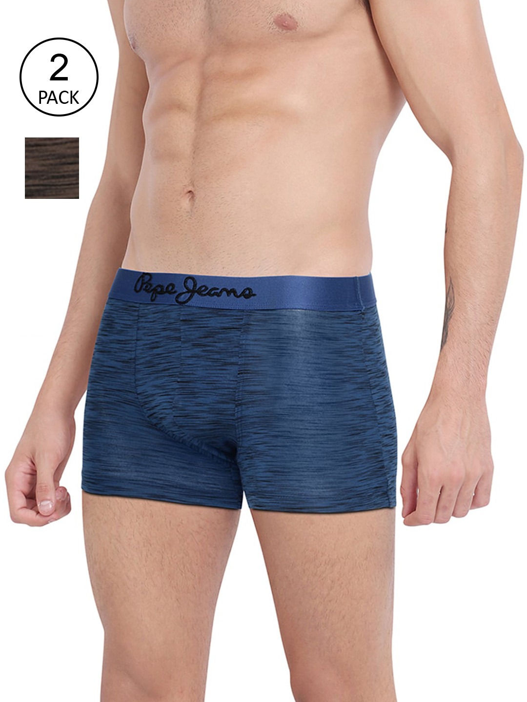 Pepe Jeans Pack of 2 Men Navy Blue & Brown Printed Trunks - 8904311320746