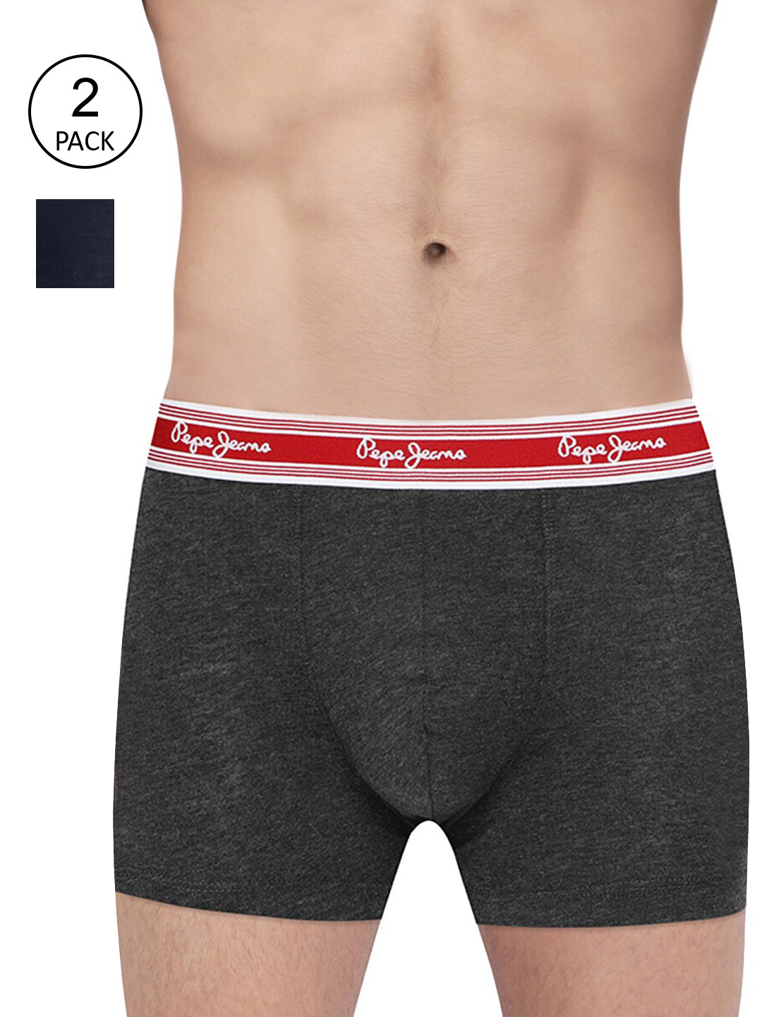 Pepe Jeans Men Charcoal Grey & Navy Blue Pack Of 2 Solid Trunk 8904311320265
