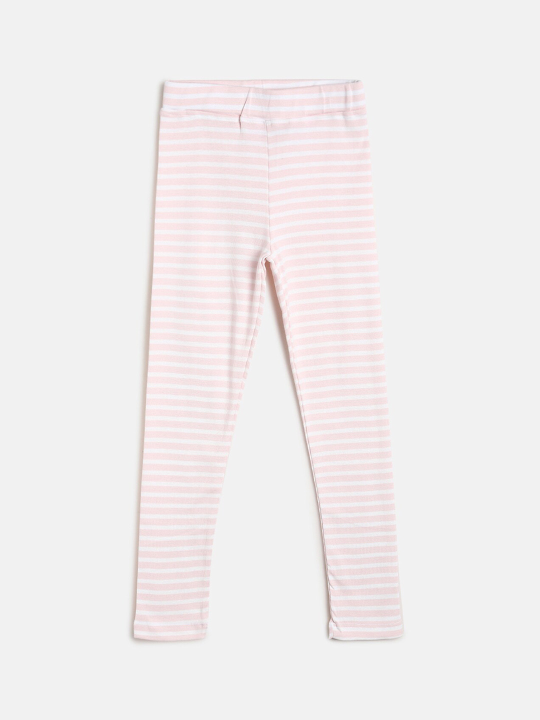 TALES & STORIES Girls Pink & White Striped Cotton Ankle-Length Leggings