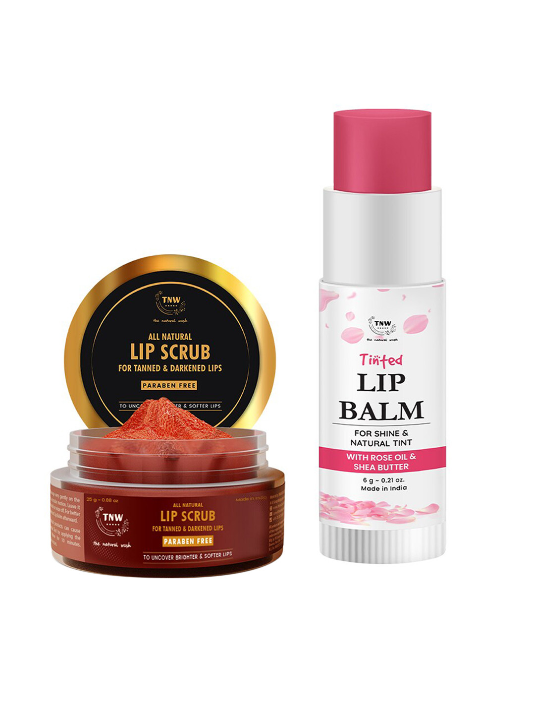 TNW the natural wash Set of Rose Oil Tinted Lip Balm & All Natural Lip Scrub