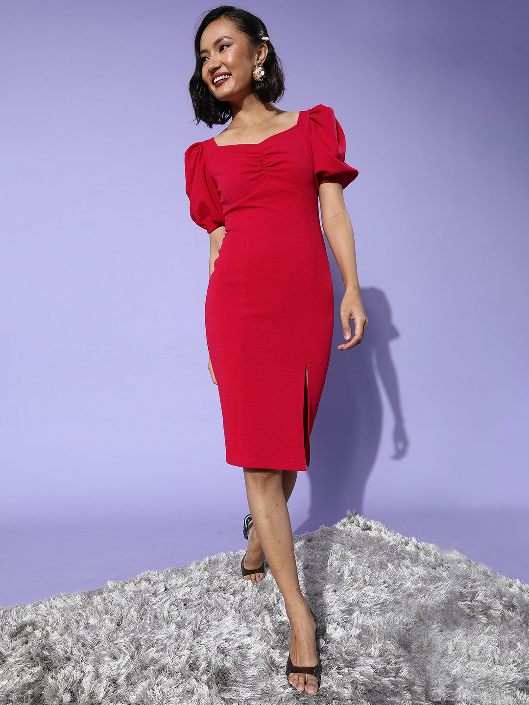 Miss Chase Women Pretty Pink Solid Bustier Dress