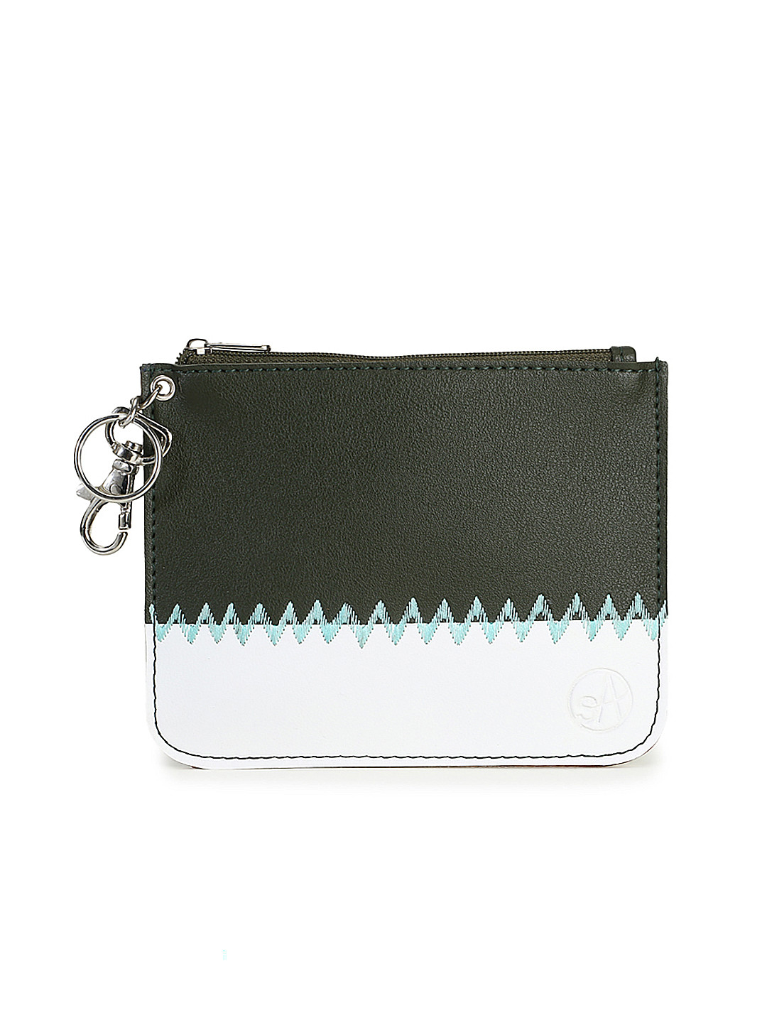 Spice Art Women Olive Green & White Colourblocked Coin Pouch
