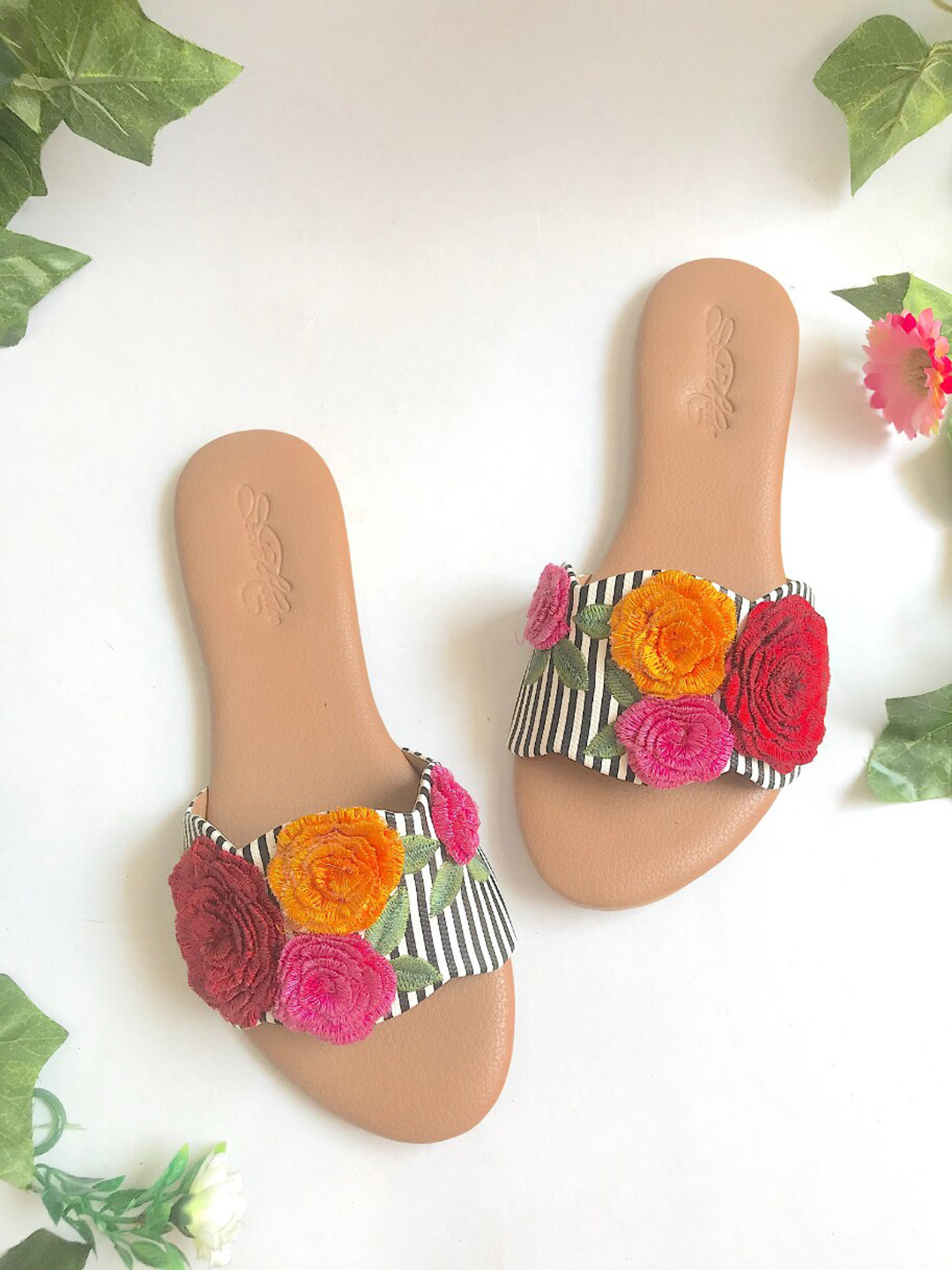 Sole House Women Multicoloured Embellished Open Toe Flats