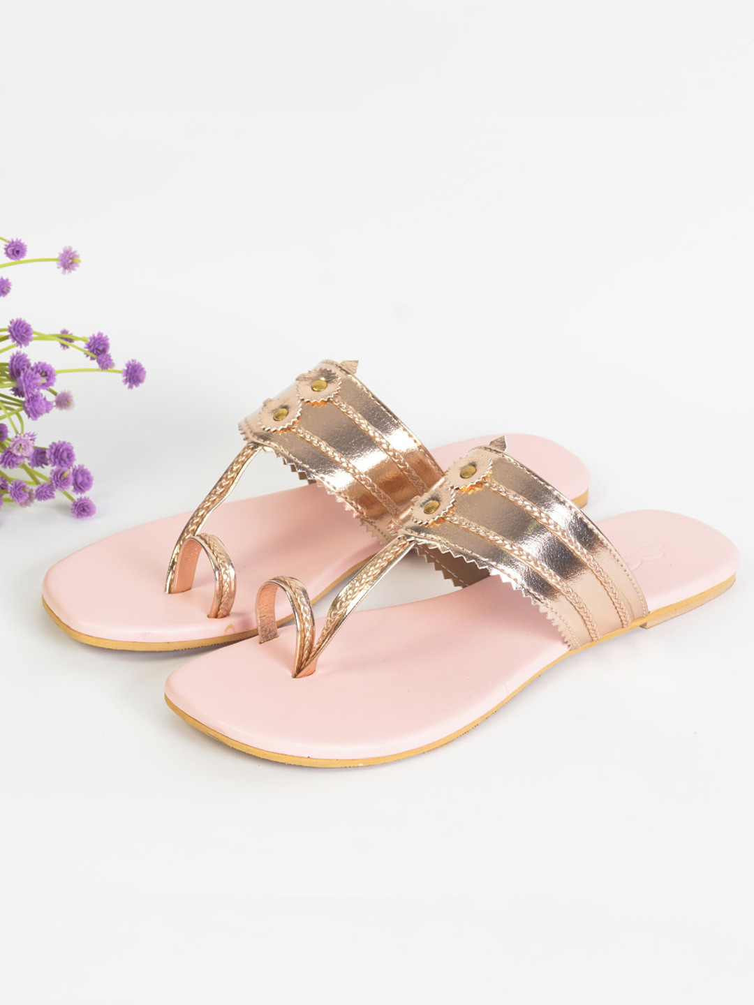 Sole House Women Rose Gold Solid Casual One Toe Flats
