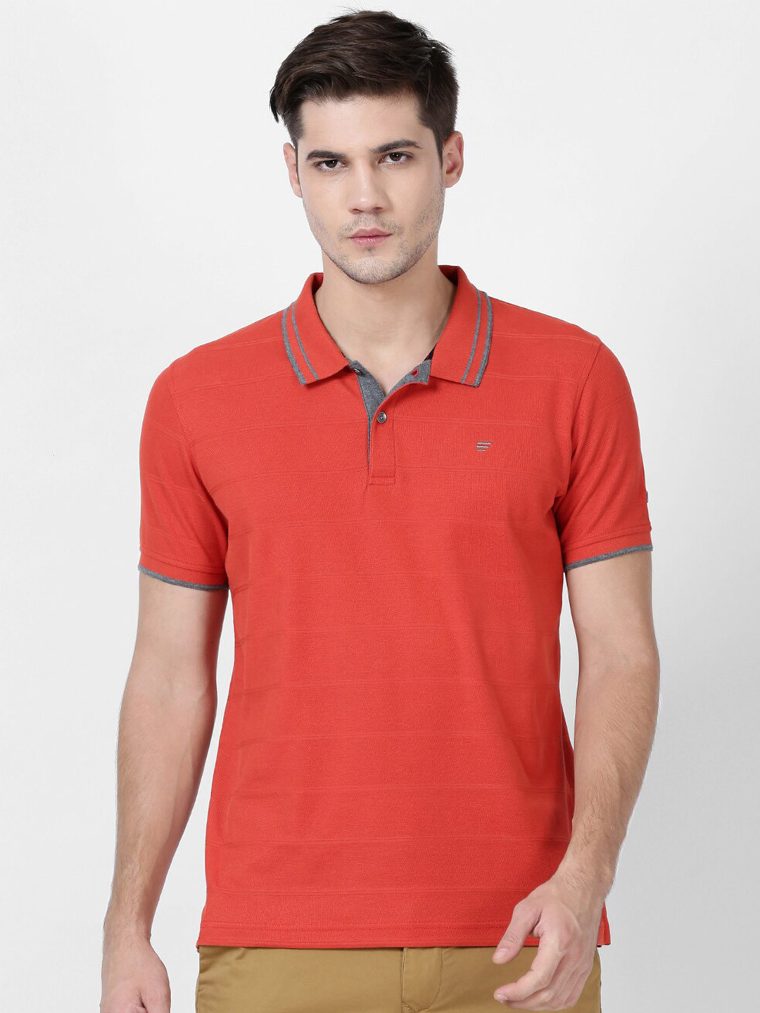t-base Men Rust Orange Polo Collar Cotton T-shirt