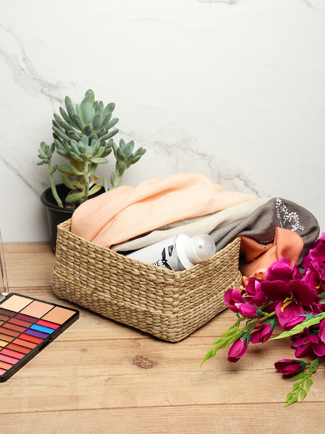 HABERE INDIA Beige Grass Storage Basket