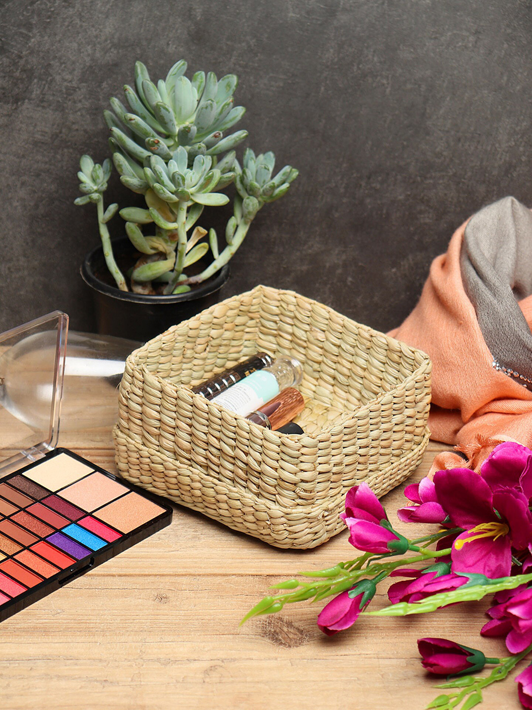 HABERE INDIA Beige Grass Handcrafted Storage Basket