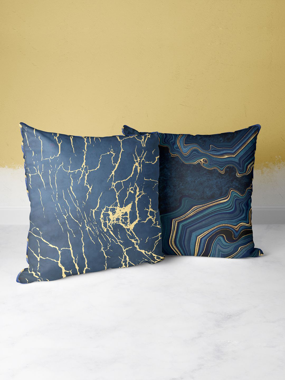 BIANCA Navy Blue Abstract Polyester HD Digital 2 Piece Square Cushion Covers -16x16In