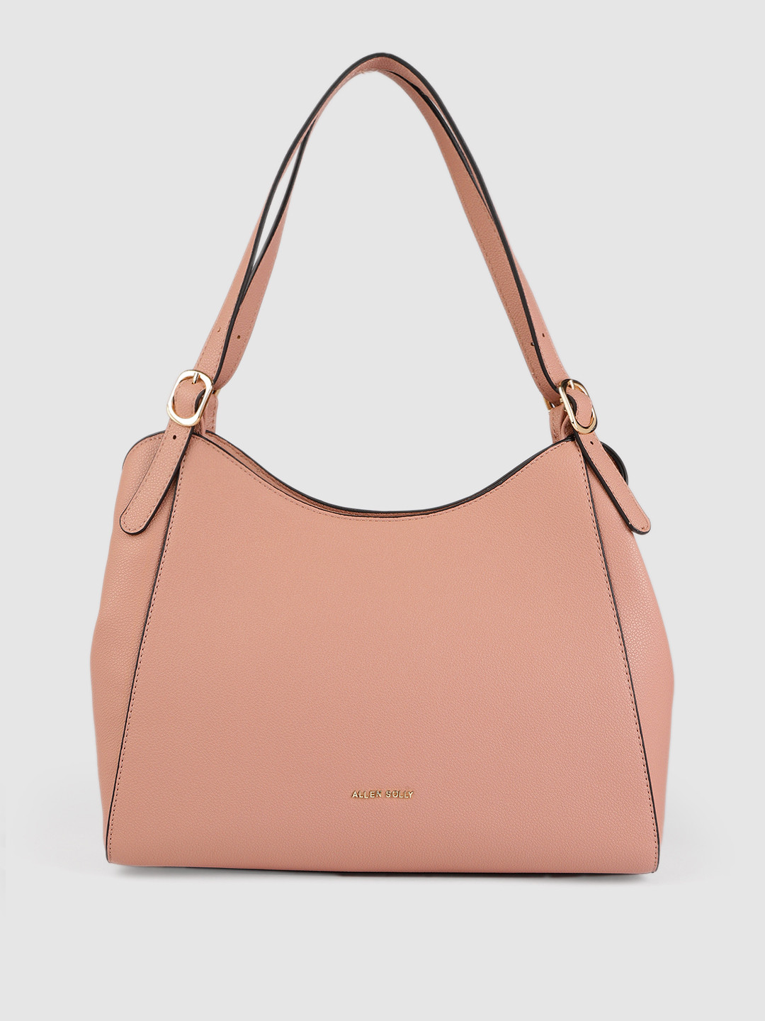 Allen Solly Salmon Pink Solid PU Regular Structured Hobo Bag