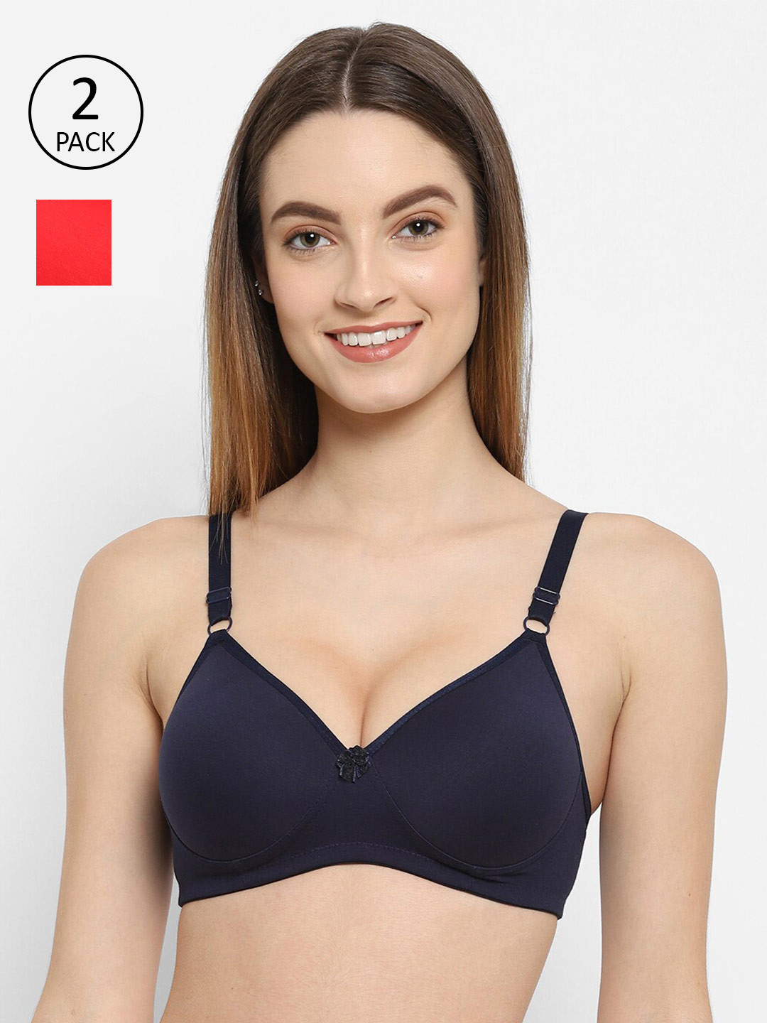 Floret Navy Blue & Red Pack Of 2 Lightly Padded Bra