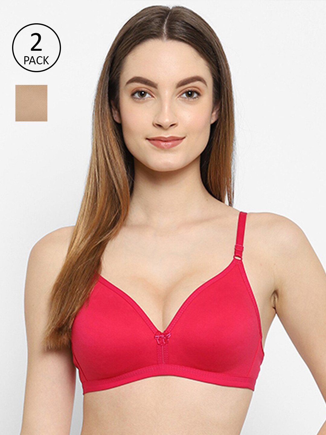 Floret Magenta & Nude Pack of 2 Non Wired Non Padded T-shirt Bra