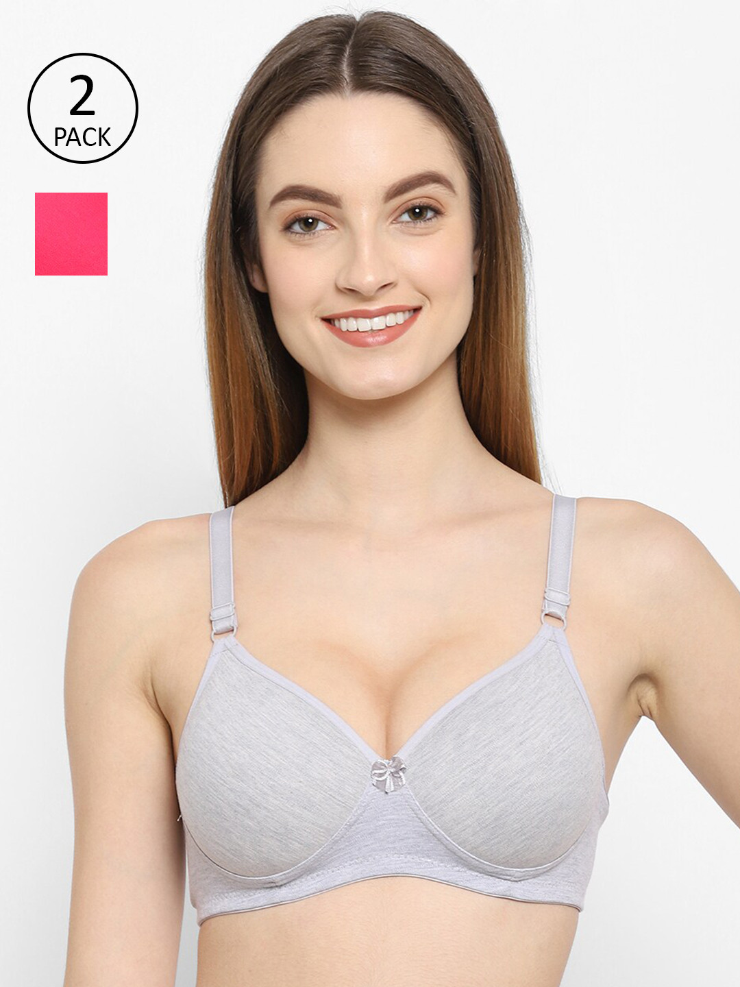 Floret Grey Melange & Fuchsia Pack Of 2 Lightly Padded Push-Up Bra