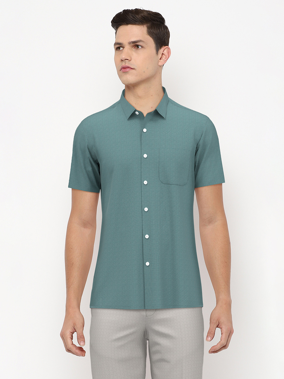 Peter England Men Green Formal Cotton Shirt