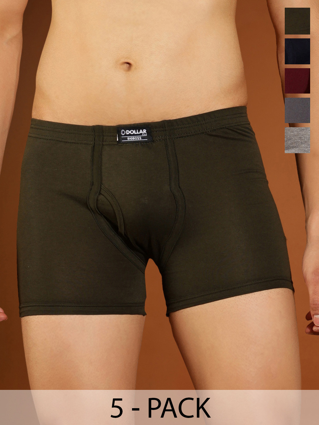 Dollar Bigboss Men Solid Pack of 5 Plush-Backed Waistband Trunk