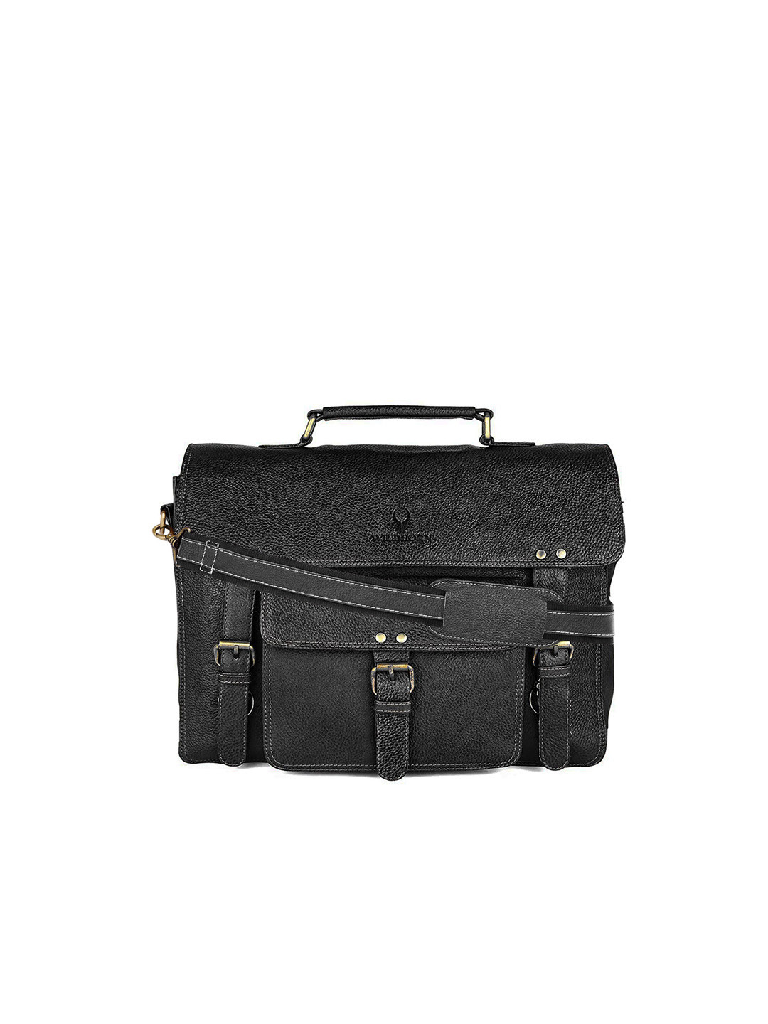 WildHorn Men Black Leather Laptop Bag