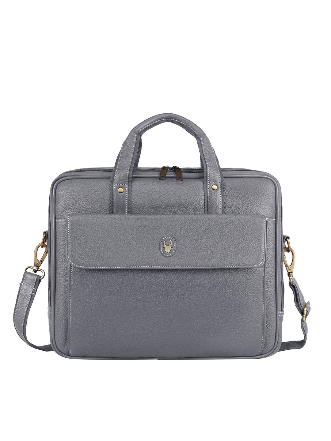 WildHorn Men Grey Leather Laptop Bag