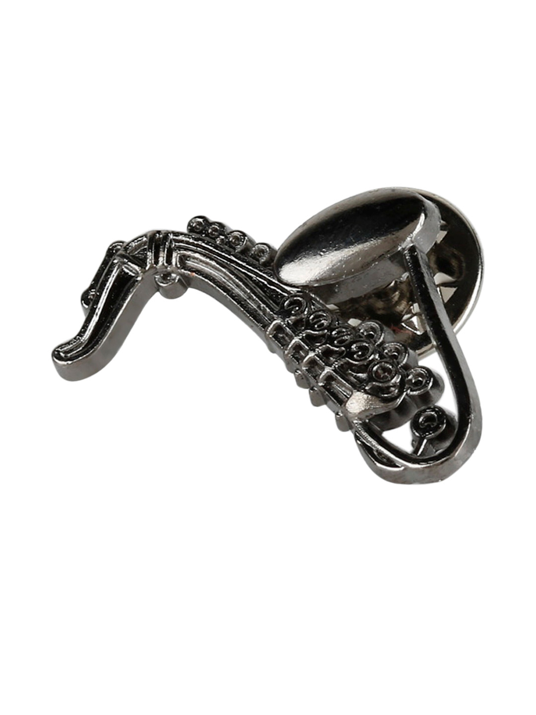 Alvaro Castagnino Men Grey Embellished Saxophone Inspired Brooch Pin