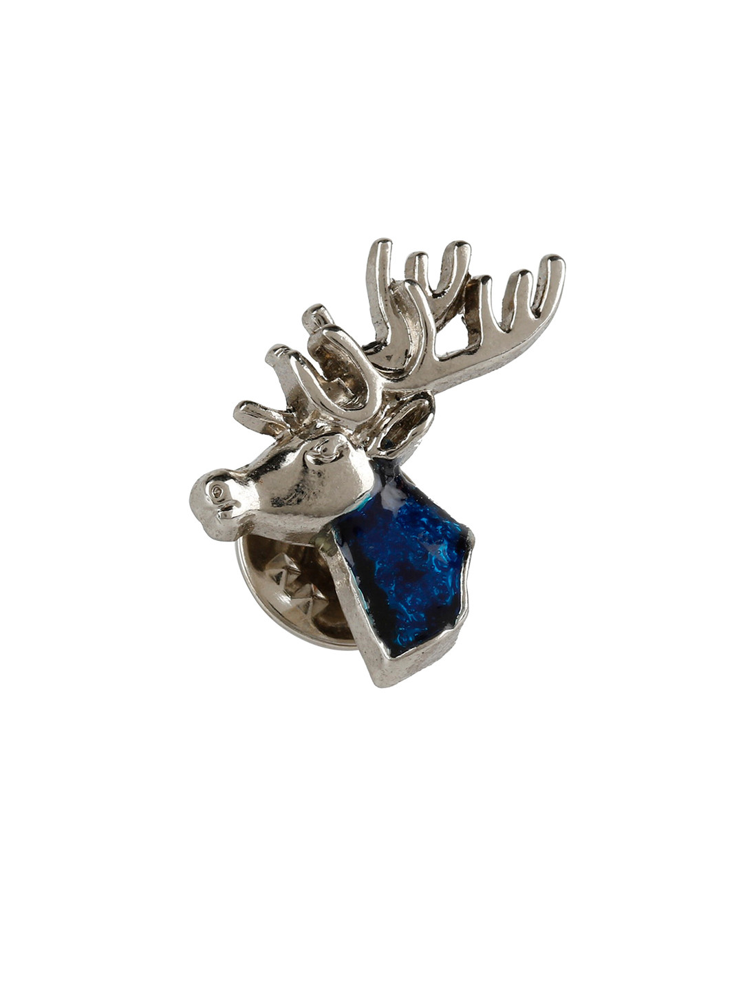 Alvaro Castagnino Men Silver-Toned & Blue Embellished Deer Brooch Pin