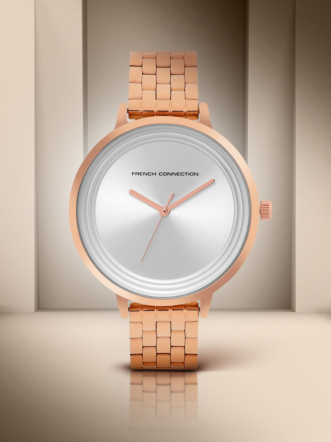 French Connection Women Silver-Toned Dial & Rose Gold-Plated Analogue Watch FCN0001P