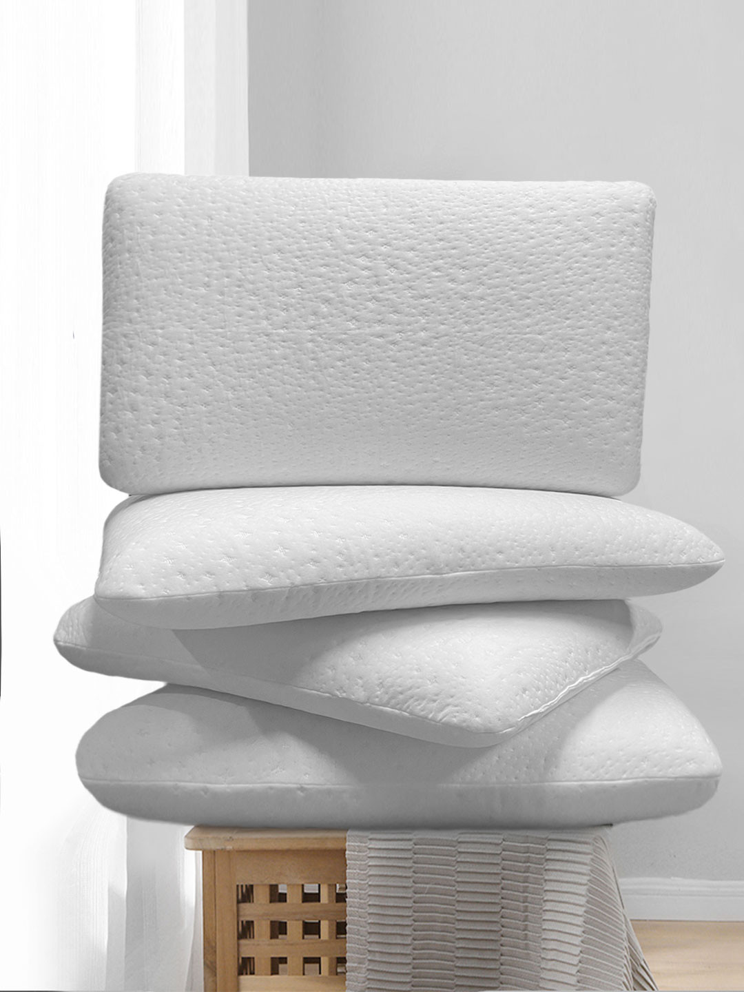 Aura White Solid Polyester Set of 4 Medium Memory Foam Therapedic Pillow-66 x 43 x 12 cm