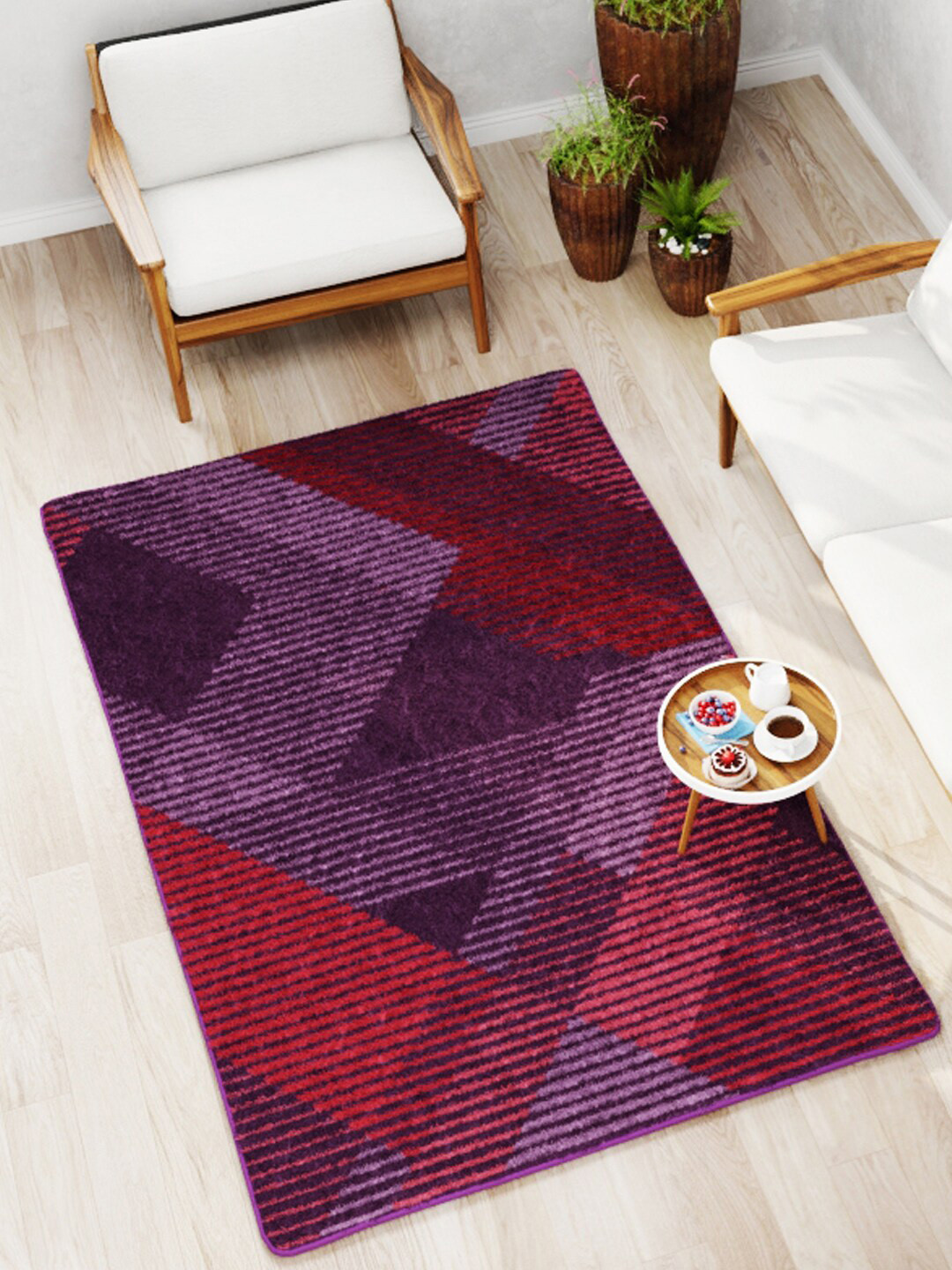 BIANCA Plum Red & Purple Non-slip Rug Carpet