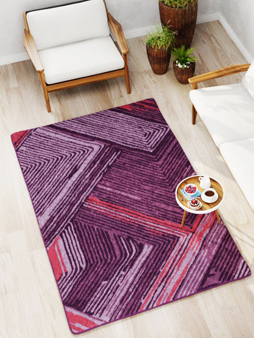 BIANCA Purple & Red Geometric Anti-Skid Rubber Back Carpet