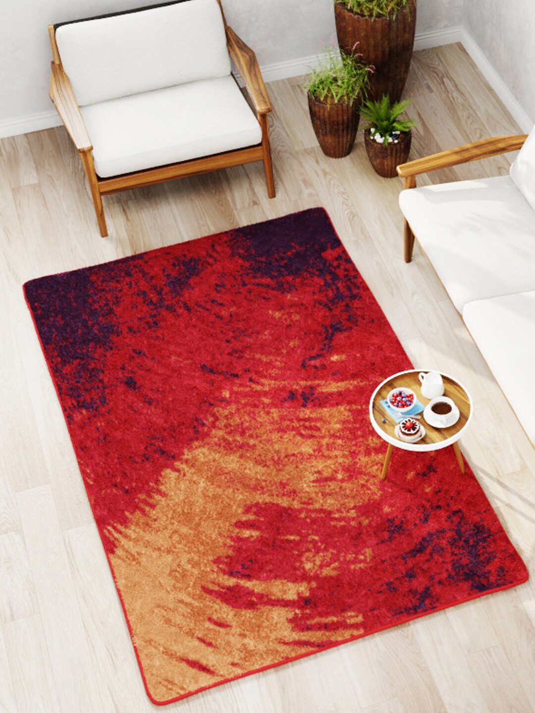 BIANCA Red Soft Fluffy Area Rug Carpet With Non-Slip Rubber Backing