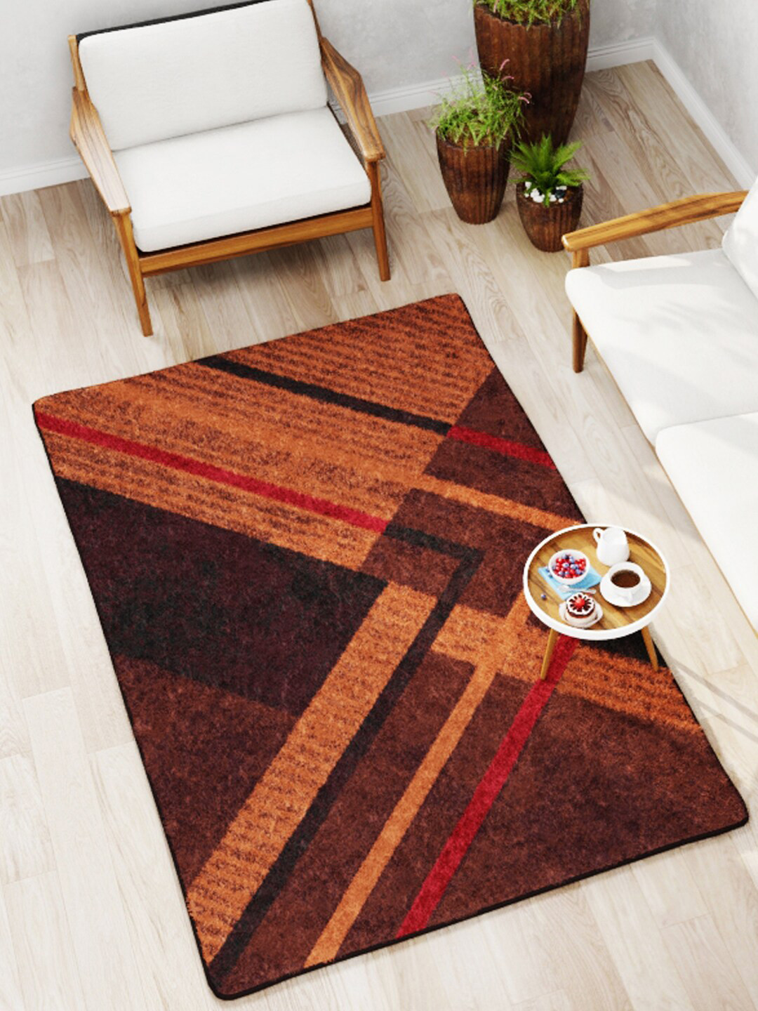 BIANCA Brown & Red Soft-Fluffy Anti-Skid Carpet