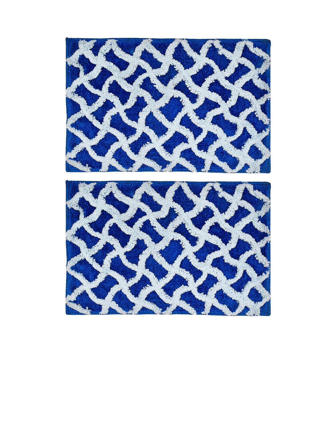 Kuber Industries Blue & White Pack Of 2 Self Design Velvet Anti-Skid Doormat