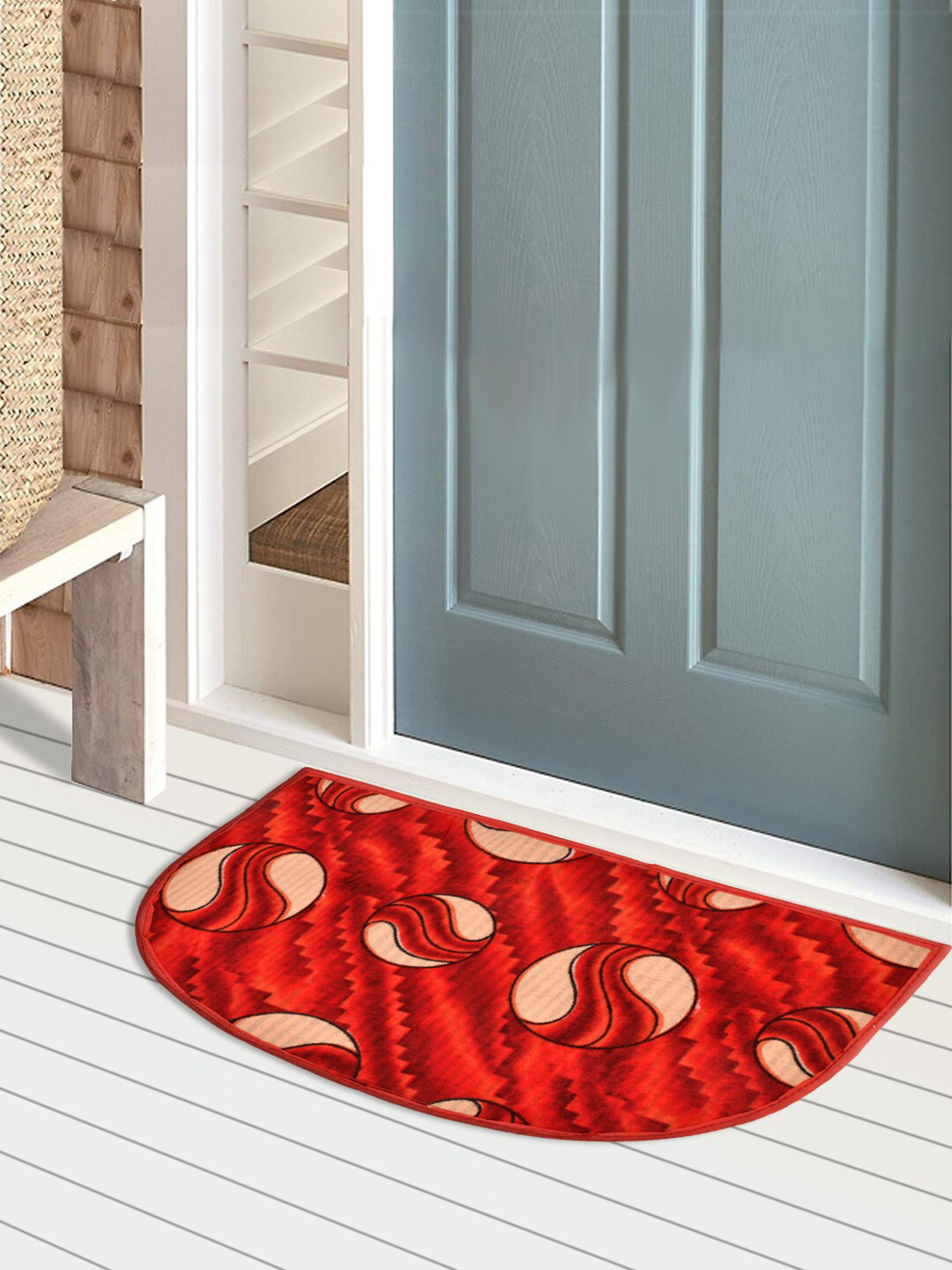 Kuber Industries D Shape Printed Anti-Skid Durable Velvet Door Mat