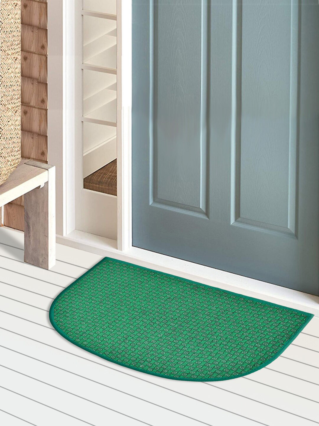 Kuber Industries Blue & Green Pack of 4 D Shape Anti-Slip Durable Rubber Door Mat