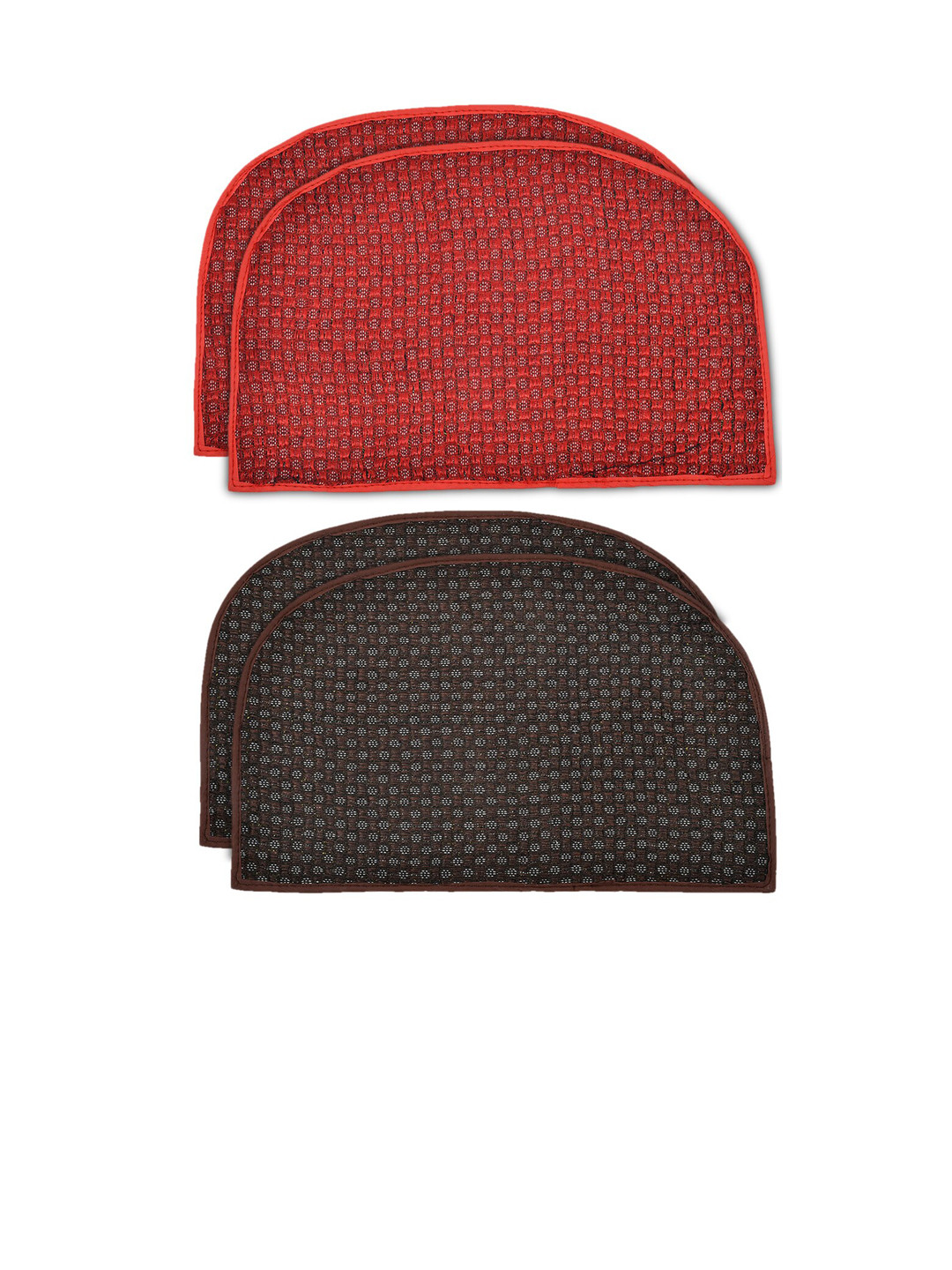 Kuber Industries Brown & Red Pack of 4 D-Shape Anti-Slip Rubber Door Mats
