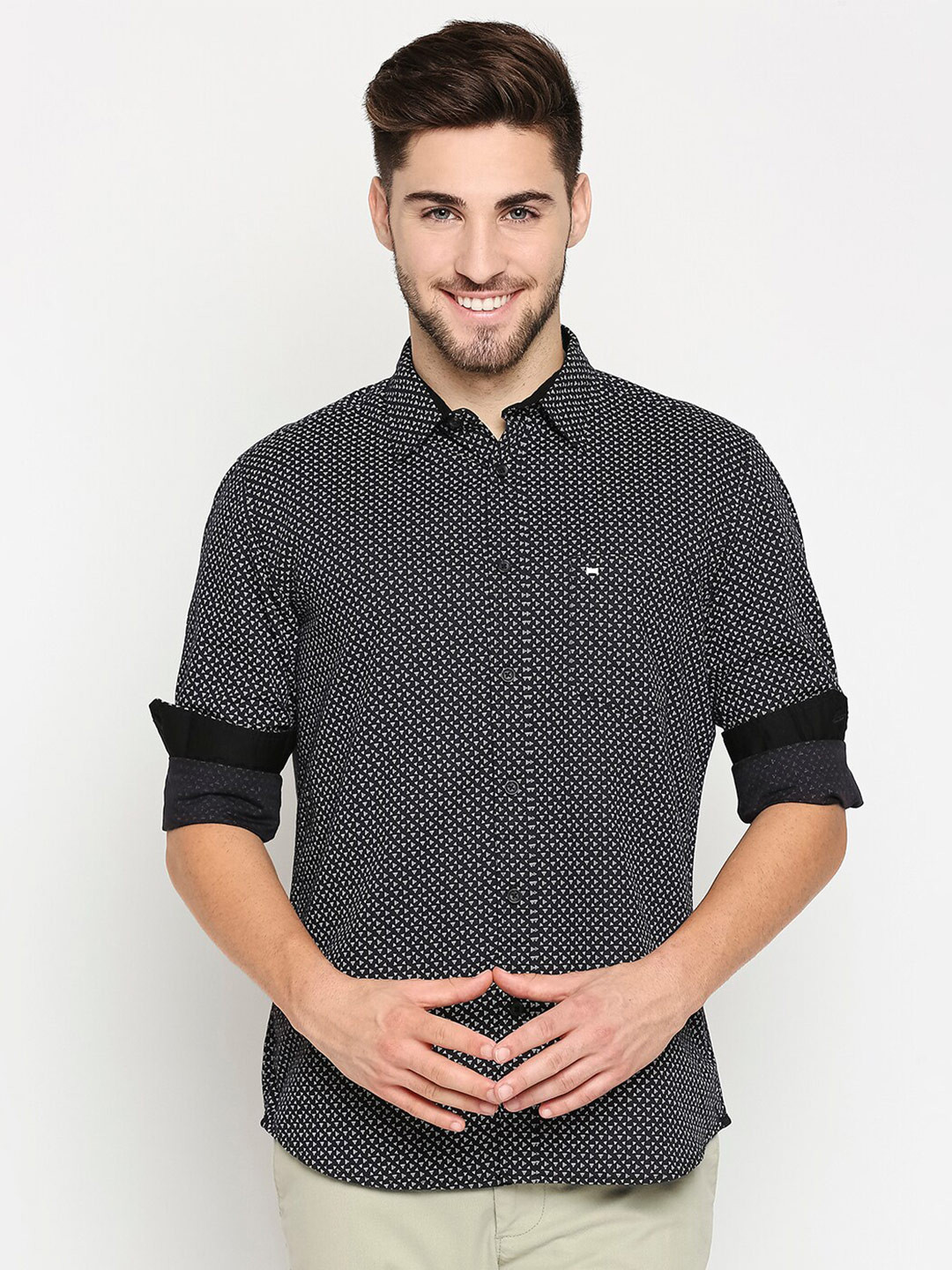 Basics Men Grey Slim Fit Printed Casual Shirt