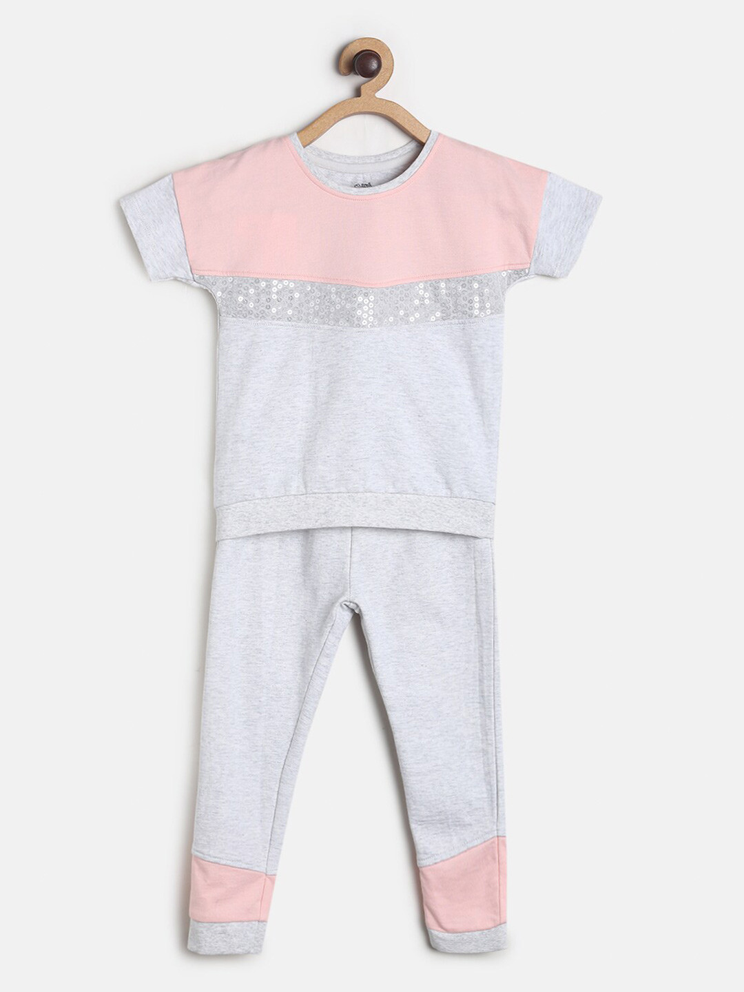 MINI KLUB Girls Grey & Peach-Coloured T-shirt with Trouser