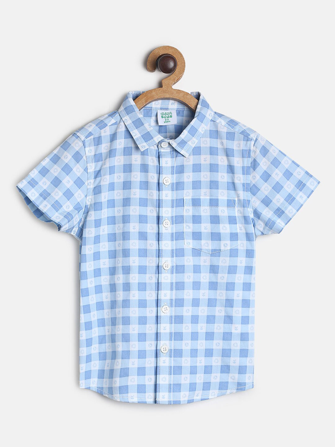 MINI KLUB Boys Blue Custom Regular Fit Gingham Checked Cotton Casual Shirt