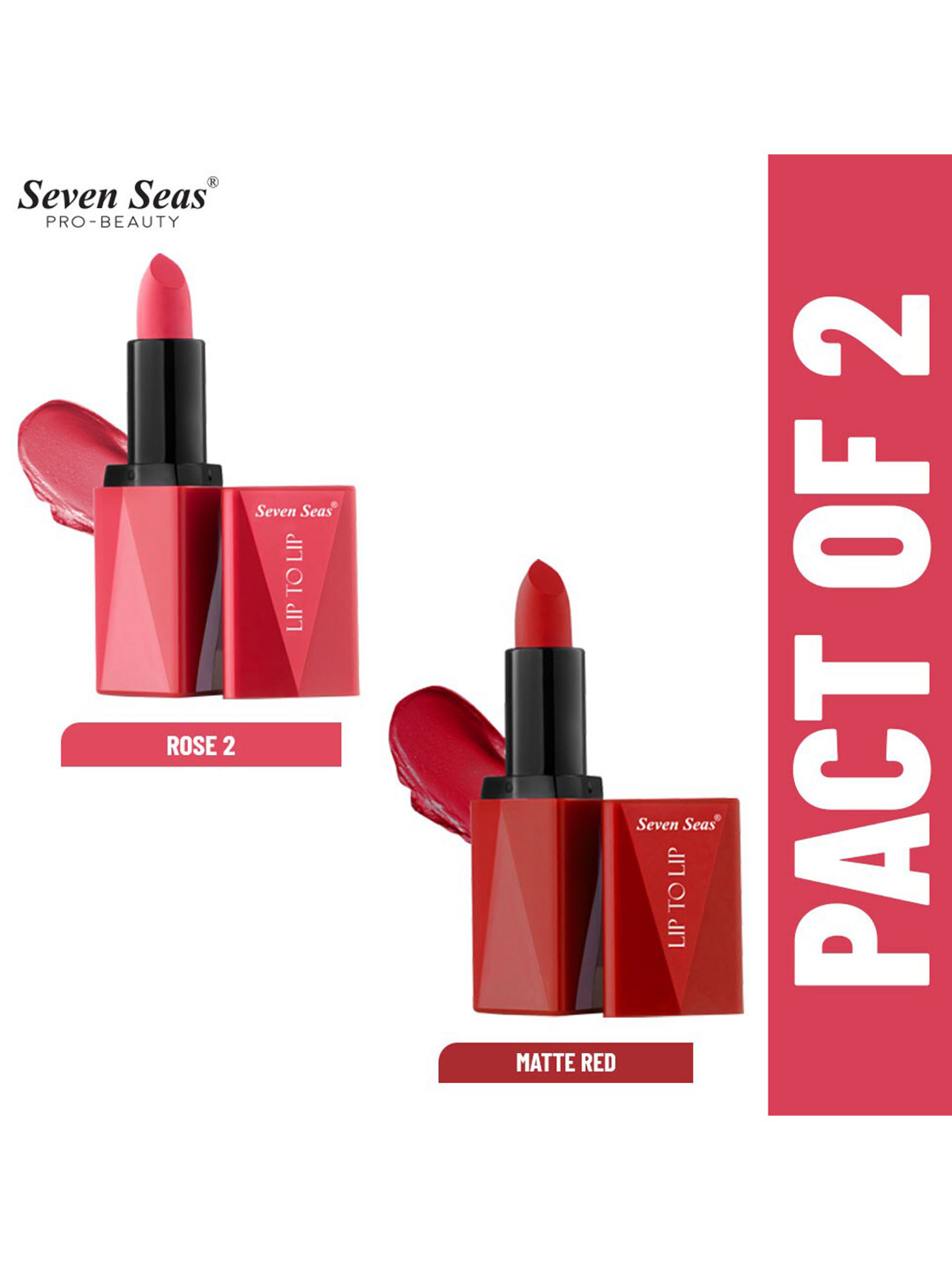 Seven Seas Set of 2 Lip To Lip Matte Lipstick - Rose 2 303 & Matte Red 312