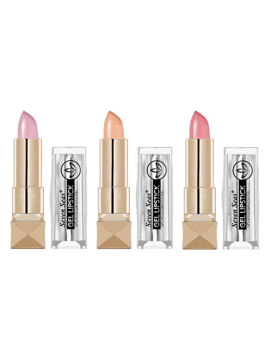 Seven Seas Set of 3 Lips Moist Smooth Feel Gel Lipstick - Pink-Yellow & Red