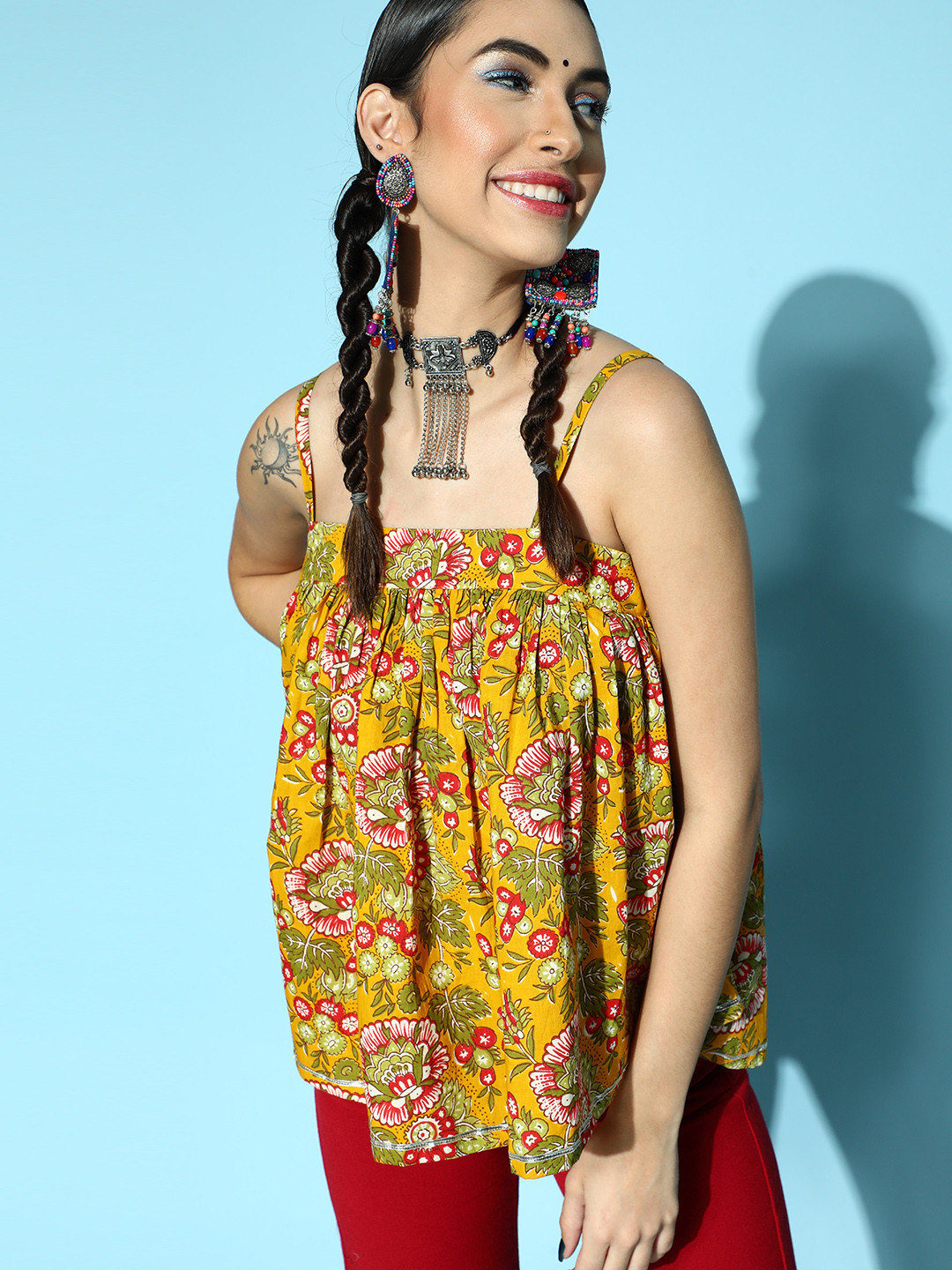 Shae by SASSAFRAS Women Mustard Tropical All in the Details Top