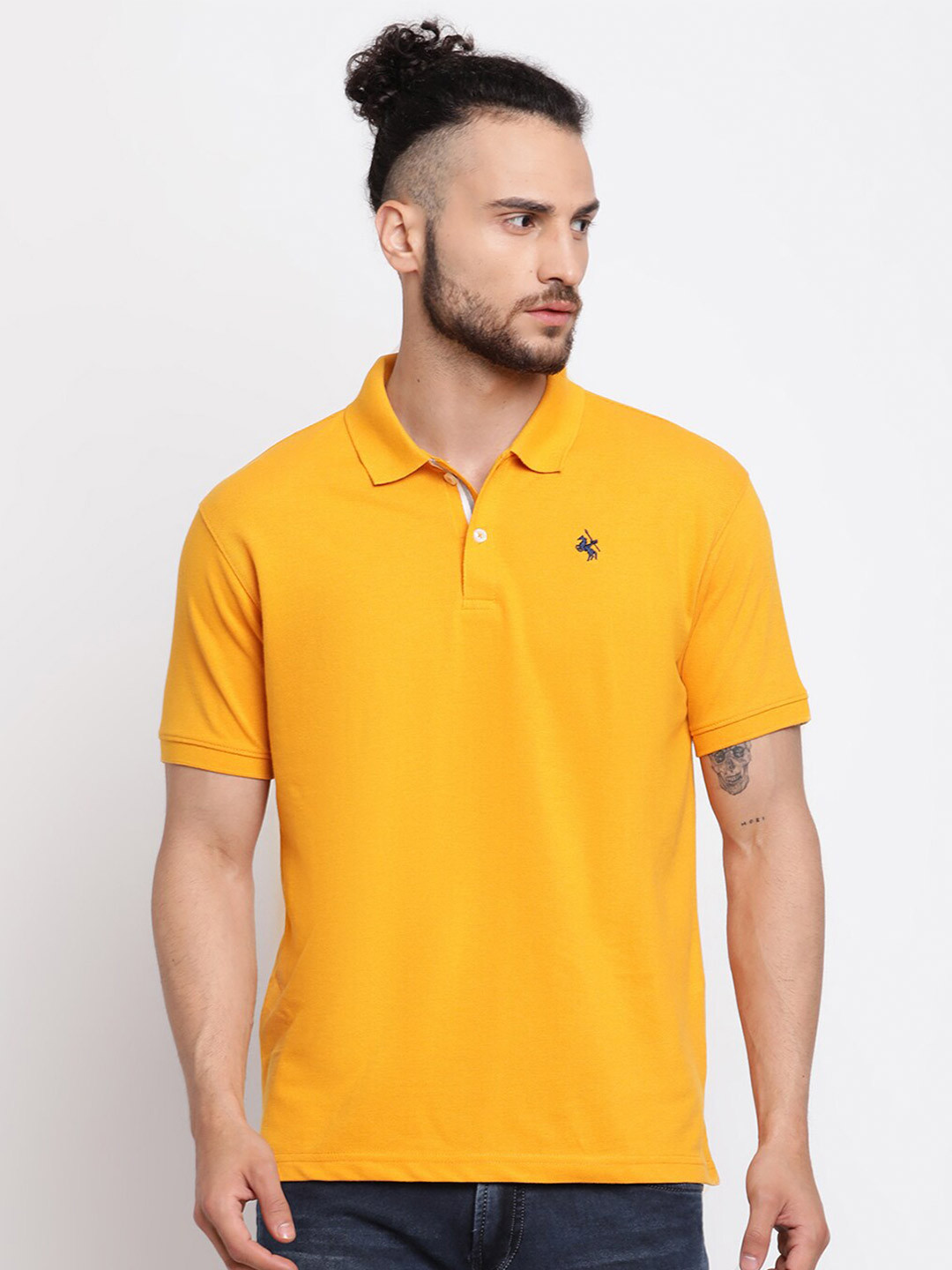 Cantabil Men Mustard Yellow Polo Collar T-shirt