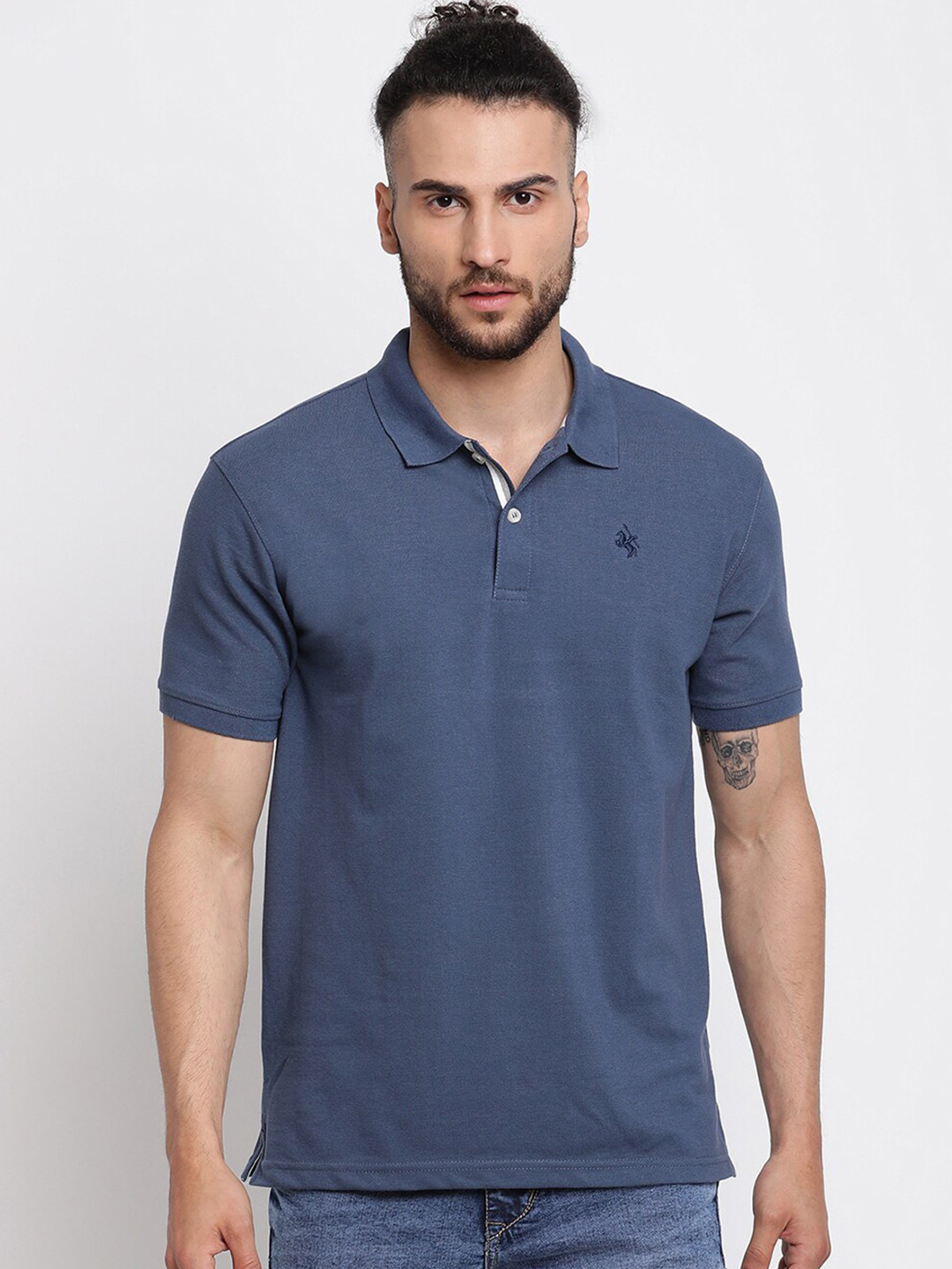 Cantabil Men Blue Polo Collar Cotton Regular Fit T-shirt