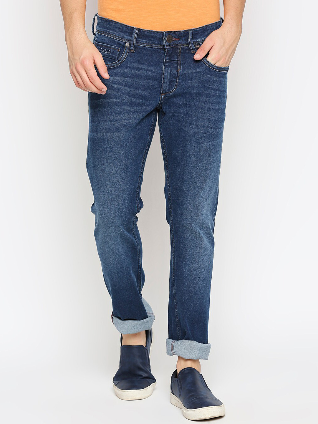 Basics Men Blue Light Fade Highly Distressed Stretchable Jeans