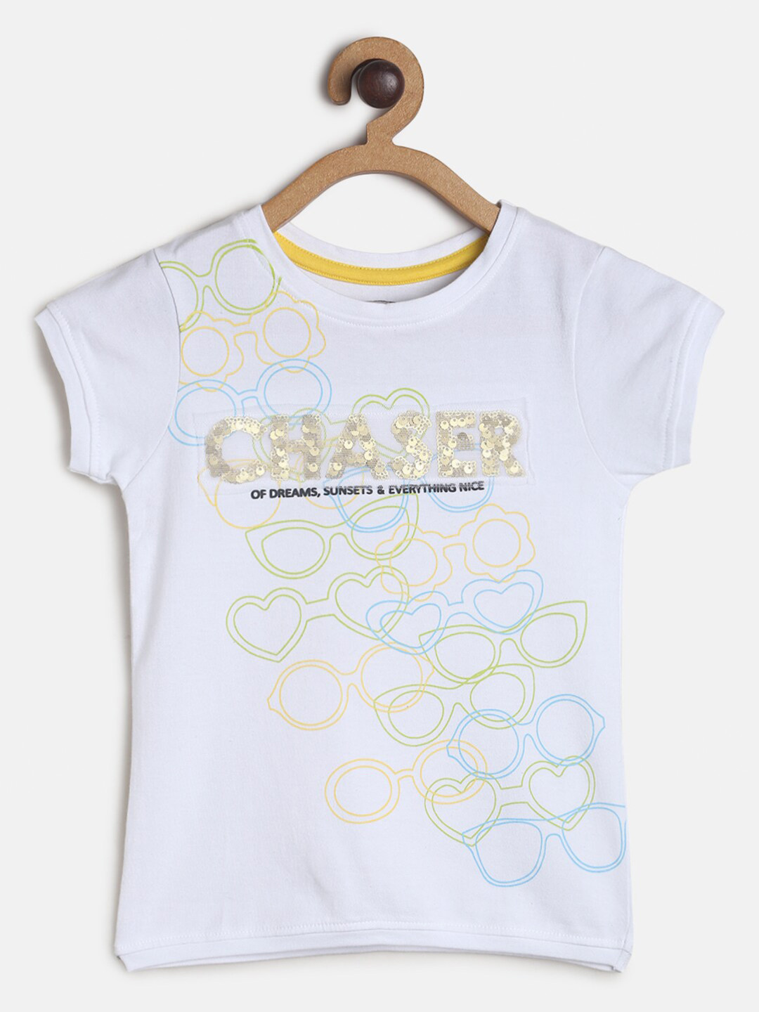 TALES & STORIES Girls White Printed Applique Slim Fit T-shirt