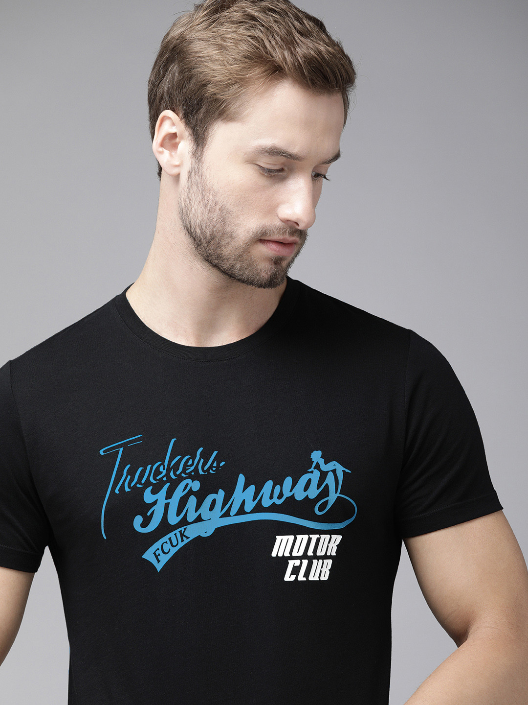 French Connection Men Black Typography Printed Slim Fit Cotton T-shirt