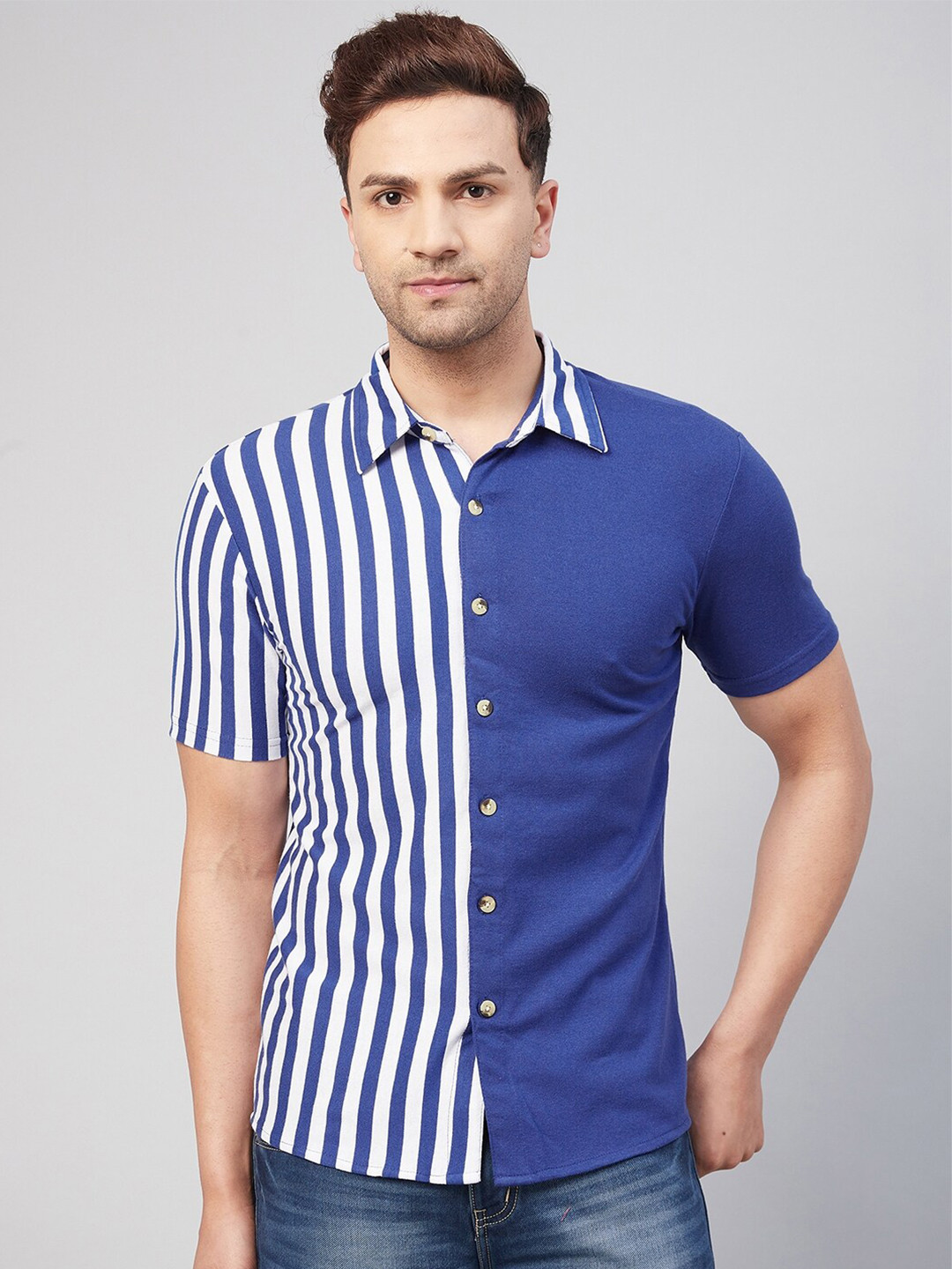 GRITSTONES Men Blue & White Comfort Striped Casual Shirt