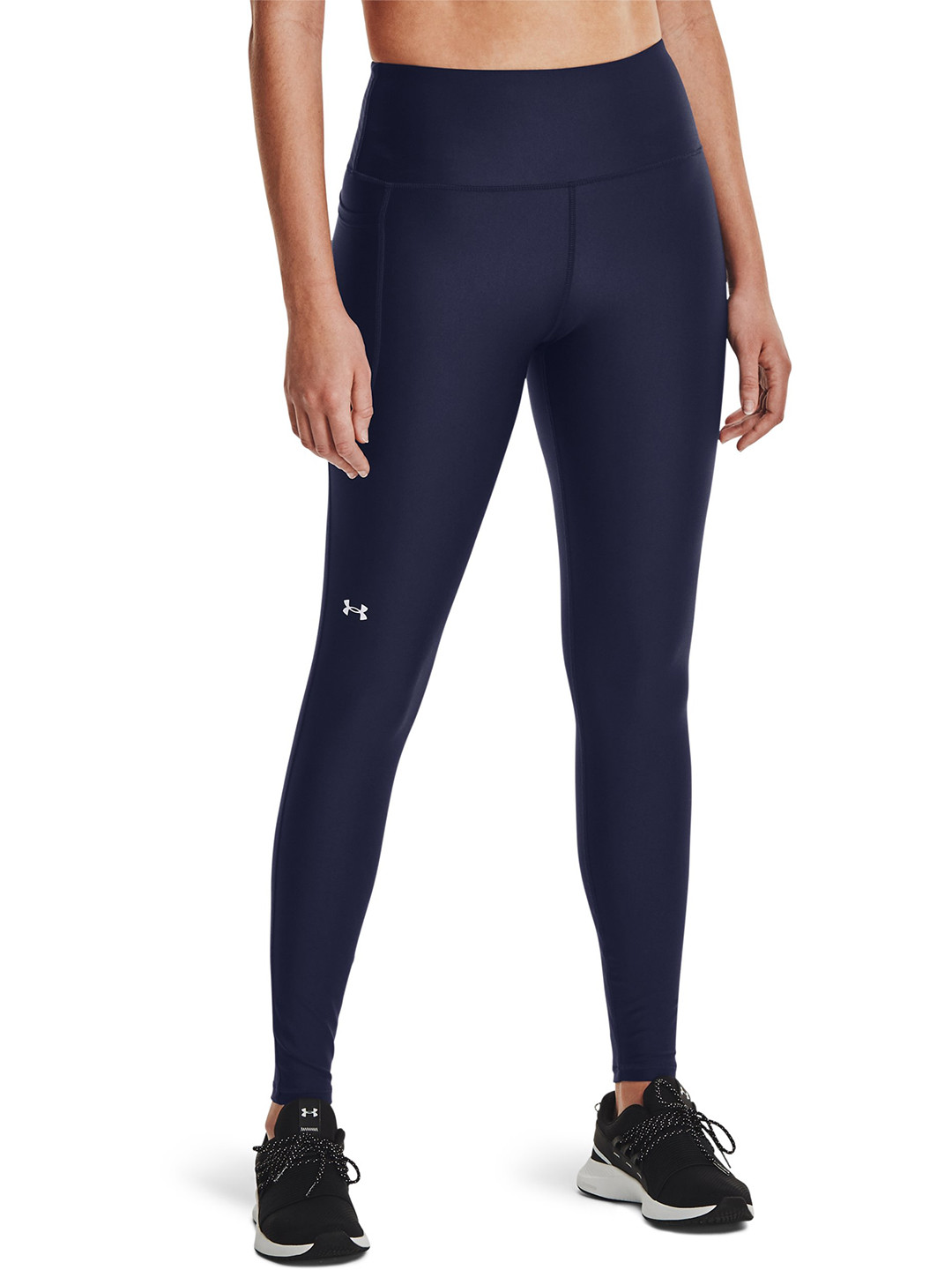UNDER ARMOUR Women Navy Blue Heat Gear High-Rise No-Slip Waistband Full-Length Tights